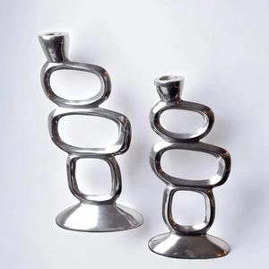 เชิงเทียนอะลูมิเนียมสีเงินดีไซน์วงกลมทันสมัยสำหรับตกแต่งบ้าน โรงแรม งานแต่งงาน - Product Image 5