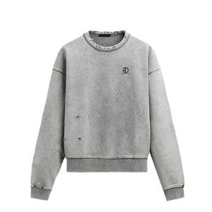 Haute qualité blanc goutte épaule lourd 100% coton 600gsm lavé à l'acide Boxy recadrée sweat à col rond pour hommes - Product Image 3