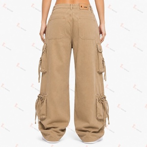 Pantalones Cargo de Mezclilla Personalizados para Mujer al por Mayor, Jeans Cargo Holgados de Cintura Alta para Mujer, Pierna Ancha, Estilo Vintage Lavado, Moda Urbana OEM - Product Image 3