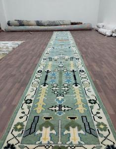 Vintage Folk Pattern <b>Carpet</b> Handwoven Knotted Green Wool <b>Runner</b> Rug Long Hallway Boho Scandinavian Style Boho Area Rugs & Sets - Product Image 3