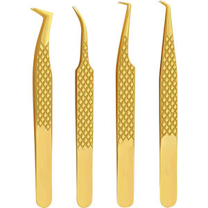 Pince à cils de haute qualité Kit d'extension de cils pince à épiler enduite de couleur or ensemble de pinces à cils de marque privée - Product Image 1