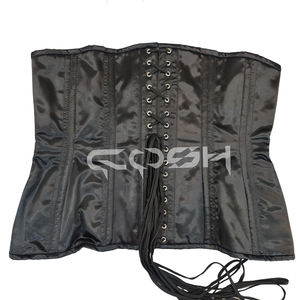 Plus <b>Size</b> Underbust Steel Boned Black Satin Corset With Bottom Laces Decoration - Product Image 6