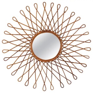 Espejo de pared de ratán redondo bohemio moderno diseño Sunburst para decoración del hogar ideas de maquillaje y regalos para sala de estar - Product Image 1