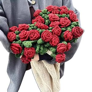Handmade Cotton Crochet Rose Blanket <b>Bouquet</b> Style <b>Artificial</b> Flowers Crochet Blanket for Anniversary Gift - Product Image 4