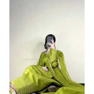 Vestido de Seda Ecológico con Diseños Elegantes, Manga Abullonada, Cuello Halter, Cintura Imperio, Largo hasta el Suelo, Estilo Fiesta con Volantes para Primavera, Tallas XS-XL - Product Image 3