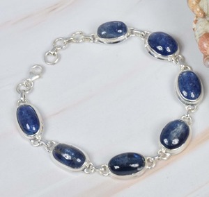 ไพลินสีฟ้าพลอยแข็ง 925 เงินสเตอร์ลิงอัญมณีธรรมชาติ Handmade งานแต่งงานผู้หญิงสร้อยข้อมือเครื่องประดับ Handmade เครื่องประดับ - Product Image 4