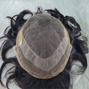 Peluca con malla frontal francesa de piel octagonal, onda profunda/cuerpo recto rizado/Sistema de tupé de pelo indio Remy con ondas de agua para hombres - Product Image 3