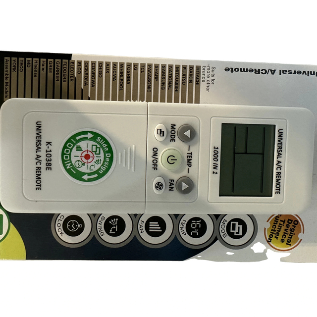 Chunghop K-1038E 1000-in-1 LED Display & Slide Design Universal ABS Plastic Air Conditioner Remote Control With Fixed Code