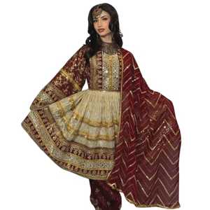 เดรสชาวอัฟกานิสถานแบบดั้งเดิมของผู้หญิงทันสมัยพร้อมผ้าลูกไม้พิมพ์ลายดอกไม้และชุดมีระบายสีเขียว20เซ็ต - Product Image 1