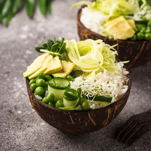 Bol rond en noix de coco biodégradable écologique 100% bol de smoothie en coquille de noix de coco véritable pour la vaisselle - Product Image 2