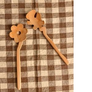 Ensemble de serveurs à salade en bois fini mat de taille standard de luxe moderne de qualité supérieure poignée en pierre de marbre pour les couverts essentiels de cuisine - Product Image 2