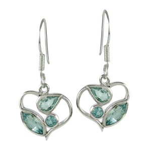 Hot Selling Good Quality 925 Sterling Silver Natural Blue Topaz Gemstone Heart Shape Unique Design <b>Dangle</b> <b>Earrings</b> for Her India - Product Image 5
