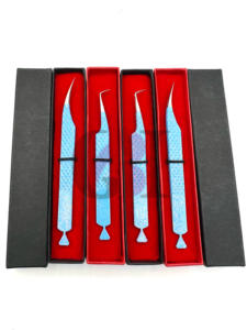 High Quality Ice Blue Powder Coating <b>Isolation</b> 90 Degree Back Side Diamond Silver Glitter Eyelash Extension Tweezers Beauty Tool - Product Image 5