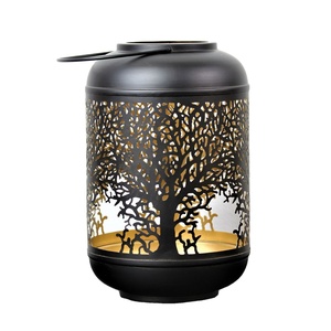 Candelabro de Metal Tree of Life, elegante linterna negra, centro de mesa decorativo con brillo ambiental cálido para el hogar y el regalo - Product Image 1