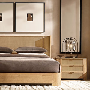 बेडरूम लिविंग रूम के लिए भंडारण दराज के साथ आधुनिक रात स्टैंड रतन लकड़ी की बेडसाइड टेबल - Product Image 6