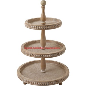Premium Mango Wood 2-Tier Cake Stand Farmhouse Bandeja para servir postres de madera con asa para decoración de cocina y comedor - Product Image 4