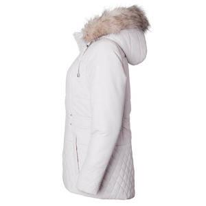 <b>White</b> Woven Solid Quilted Polyester Wadding Jacket Women Hooded Winter <b>Coat</b> with Fur Trim <b>Belted</b> Outerwear - Product Image 3