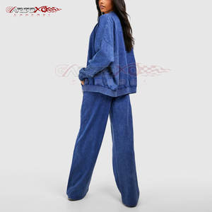 Chándal lavado con ácido para mujer con cremallera frontal Sudadera con capucha y pantalones de jogging de tiro alto Chándal de lavado ácido de tela suave para mujer - Product Image 2