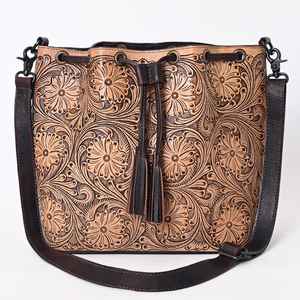 Bolso Tipo Cubo de Cuero Vacuno Occidental, Hecho a Mano, con Borlas, Estilo Bohemio, para Mujer - Product Image 2