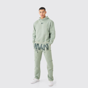 Alta calidad 100% algodón francés Terry pantalones de chándal acampanados recortada con capucha conjunto de chándal de gran tamaño de invierno de peso pesado de talla grande - Product Image 1