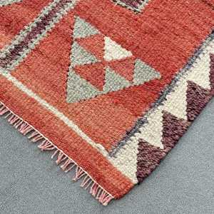 Turkish <b>Runner</b> Rug 2.5x8.5 ft, <b>Red</b> Gray Oriental Rug Wool - Product Image 4