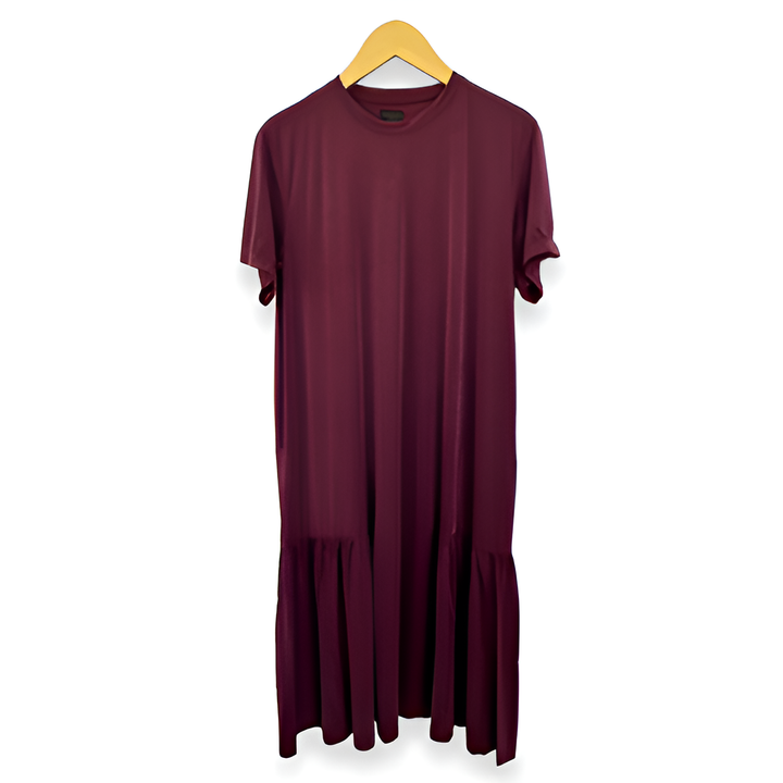 High Quality Midi Dress for Women Casual Polyester Short-Sleeved Comfortable and Durable with a Solid Pattern Selena Design