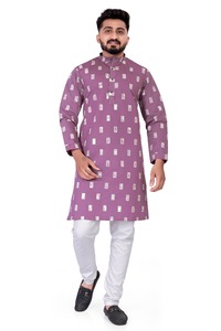 Pur coton Vintage hommes Long Kurta imprimé confortable tenue ethnique sans rides fête porter Eid et mariage Festivals culturels - Product Image 4