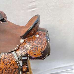 Premium Barrel Racing Artwork Western Leather Saddle Set <b>with</b> Wood Tree | Hand <b>Tooled</b> SS Fittings Free Tack Set Horse Riding - Product Image 2