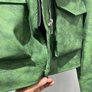 เสื้อโค้ทหนังแกะคอปกขนาดใหญ่ของผู้ชายเสื้อแจ็คเก็ตแขนยาวสไตล์สตรีทฮิปฮอปสีทึบ - Product Image 6