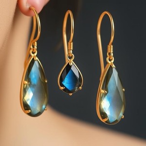 Boucles d'oreilles de créateur pour femmes Labradorite bleue 925 Boucles d'oreilles en argent sterling massif avec pierres précieuses naturelles Bijoux faits à la main - Product Image 2