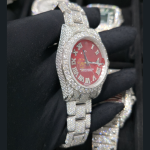Montre de luxe en acier inoxydable avec diamant Moissanite VVS1, cadran rouge, chiffres romains, date, Hip Hop, prix de gros, fabricant, fournisseur - Product Image 4