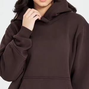 Sudadera con capucha de algodón 100% de talla grande para mujer, Sudadera de punto de invierno de alta calidad, ropa de calle con patrón sólido, capucha Regular bordada - Product Image 4