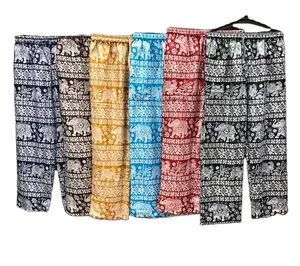 Rayon Elephant Print Mulheres Moda New Harem Pants E Calças Cor Misturada Cintura Elástica