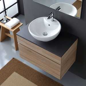 Mueble de Baño Suspendido de 80 cm con Encimera de Madera Antracita, Juego Complementario para Lavabo de Encimera Shanghai - Product Image 3