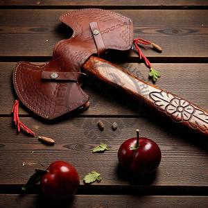 Hache à double lame en acier de Damas très vendue, hache Tomahawk, véritable hache de combat pour le camping avec manche en bois de rose gravé, étui en cuir - Product Image 5
