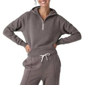 Women's Custom Cotton Track Suit Joggers New Winter Half Zip Hooded Sweatshirt Autumn/Winter All Sizes Hood Solid Pattern - Product Image 1