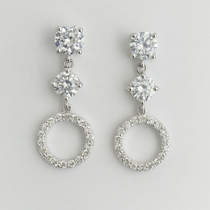 Pendientes Largos Románticos de Plata de Ley con Circonita Cúbica Blanca para Mujer, Chapados en Rodio, para Aniversario, Compromiso, Boda - Product Image 2