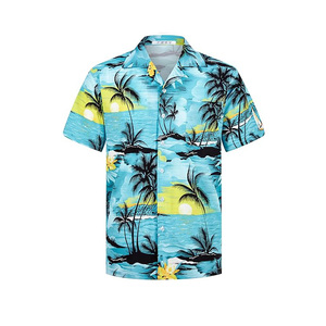 Conception de haute qualité Impression par sublimation Vêtements de plage Séchage rapide Polyester Boutonné Hawaii Manches courtes Chemise hawaïenne pour hommes - Product Image 3