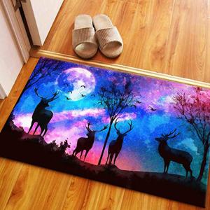 Alfombra con Silueta de Ciervo, Diseño de Nubes Coloridas en Patchwork, Ecológica, Tradicional, para Comedor, de Lana, Grosor Medio, con Látex - Product Image 1