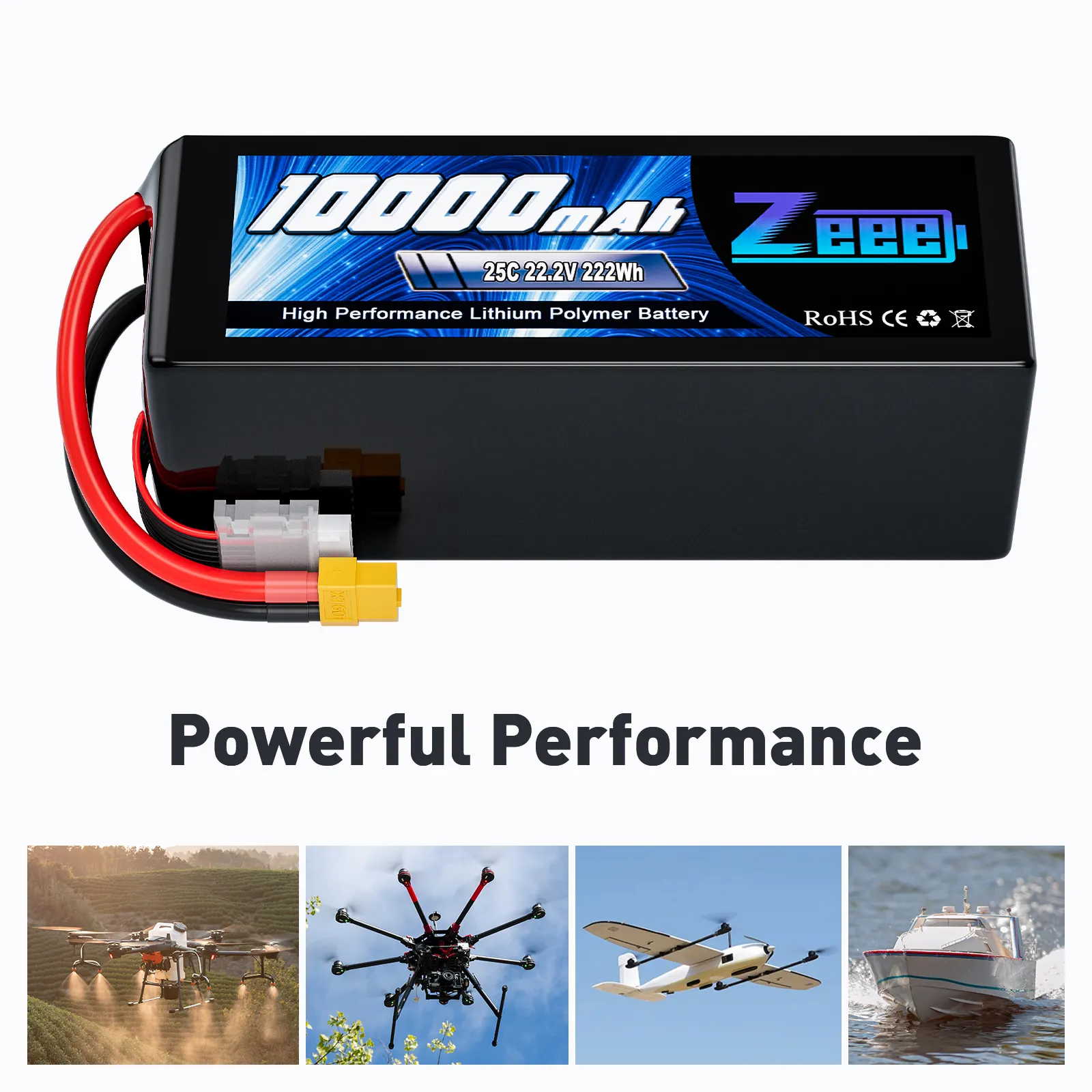 Zeee Fpv Drone Batterij 6S 10000Mah 25c 22.2V Xt60 Rc Lipo Voor Speelgoed Boten Grootschalige Vliegtuig Drone Vliegtuigen