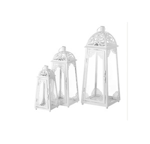 Modern <b>White</b> Metal <b>Lanterns</b> High Quality Custom Size 3-Pcs Set for Wedding Christmas Decorations Stylish Candle Holders Jars - Product Image 1
