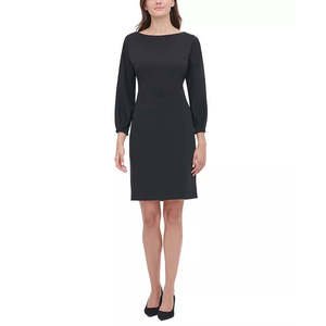 Abito tubino Tommy Hilfiger da donna in scuba con maniche a palloncino, nero, taglia 8 - Comodo con vita naturale - Product Image 1