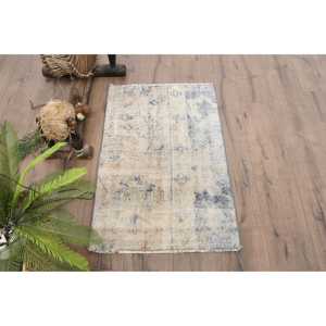 Alfombra Pequeña Vintage de 2x3.2 pies (61x98 cm), Alfombra Turca Azul Sólida - Product Image 1