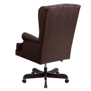 Chaise de bureau de direction en cuir marron HERITAGE, bois de teck massif, dossier haut, pivotante, réglable, pour la maison et l'hôtel - Product Image 5