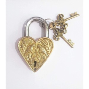 PARIJAT HANDICRAFT Brass Heart Shape <b>Padlock</b>-2 Keys-Waterproof-High Quality - Product Image 1