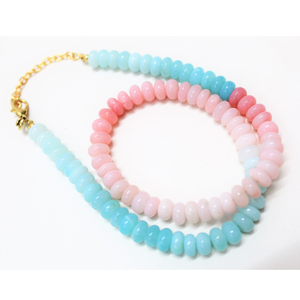 Magnifique collier de perles rondes en opale rose et bleu ciel, 7 mm-9 mm, collier en pierres semi-précieuses rose bleu ciel fait à la main - Product Image 1