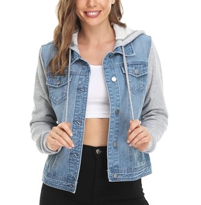 เสื้อแจ็กเก็ตผ้ายีนส์มีฮู้ดสำหรับผู้หญิงแนววินเทจ - Product Image 1