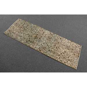 Turkish Vintage Rug, 1.6x4.8 ft Rug, <b>Brown</b> Green Polka dot <b>Wool</b> Rug - Product Image 2
