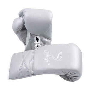 ถุงมือชกมวยคุณภาพพรีเมียม สำหรับฝึกซ้อมและแข่งขัน MMA น้ำหนักเบา ระบายอากาศได้ดี ผลิตจากหนังแท้ สีเทาขาว สวมใส่สบาย - Product Image 1