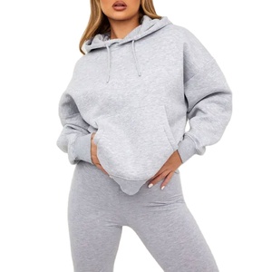 Sweat à capuche ample pour femme, en coton/spandex, respirant, avec poche avant, épaules tombantes, motif uni personnalisé - Product Image 3